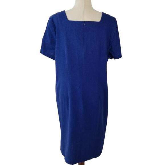 Country Concept Blue Linen Blend Embroidered   Fish Dress Short Sleeve   Large - Picture 2 of 3